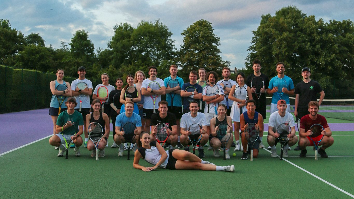 Network Ace players lined up on a London tennis court with their rackets